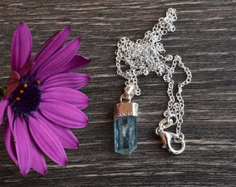Transparency Aquamarine Necklace Raw , Aquamarine necklace Sterling Silver,  Aquamarine Pendant