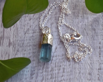 Collar de Aguamarina Cruda - Colgante de Aguamarina Cruda - Raw Aquamarine Natural