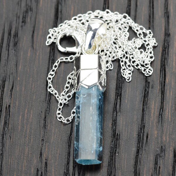 Terminated Transparency Natural Aquamarine Necklace Raw ,  Raw Aquamarine Pendant, Crystal Jewelry, gift for her