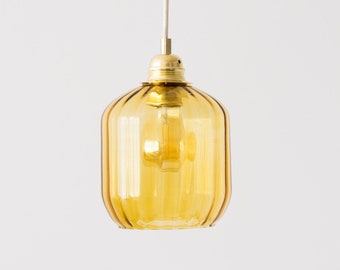 Small modern accent lamp for dining upcycled from vintage amber glass lampshade