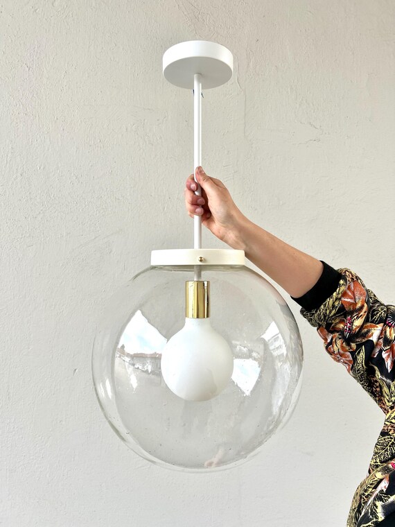 Clear Large Pendant Lamp MCM Hanging Light Rewired Vintage