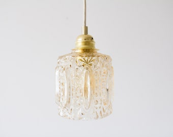 Small Vintage Pendant Lamp * Mid Century Modern Hanging Light * 60s Ceiling Light Fixture * Rewired * Retro Glass Lampshade * Amber * Brass