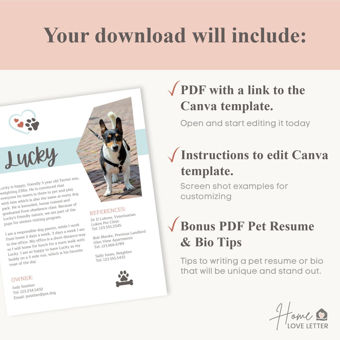 Dog Bio Resume Pet One Pager Renting Pet Profile Foster Cat Etsy