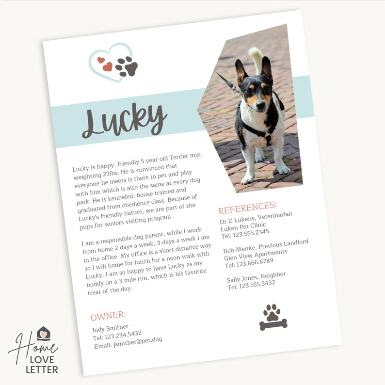 Dog Bio Resume Pet One Pager Renting Pet Profile Foster Cat Etsy