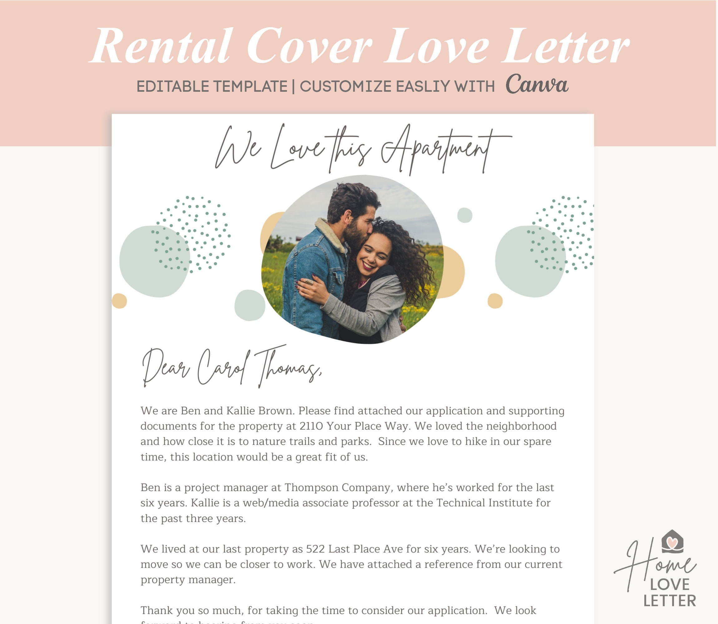 Boho Rental Cover Letter Template Cute Bohemian Dear Landlord Etsy