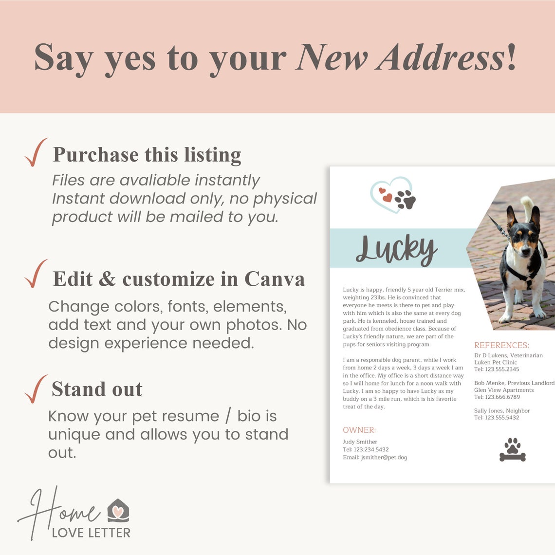 Dog Bio Resume Pet One Pager Renting Pet Profile Foster Cat Etsy