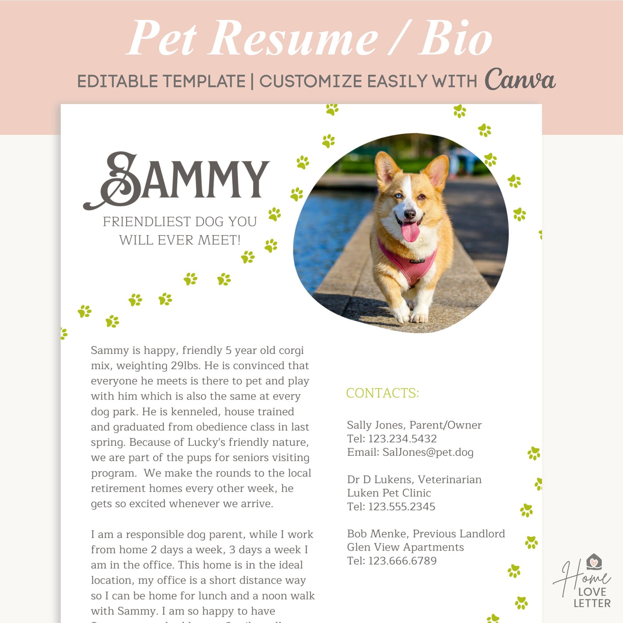 Pet Resume Rental Application Dog Bio Page About My Pet Pet - Etsy