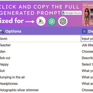 Pode incluir: Uma p&aacute;gina web roxa e branca chamada "AI Character Prompt Builder" com campos para detalhes do personagem. As op&ccedil;&otilde;es incluem nome, profiss&atilde;o, g&ecirc;nero, cor do cabelo, express&atilde;o, estilo de roupa, pose, item principal e cor de fundo. Otimizado para gera&ccedil;&atilde;o de prompts.