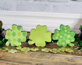 Set of 3 4 Leaf Clovers, St. Patricks Day Tiered Tray, St Pattys Tiered Tray, Four Leaf Clover Decor, Shamrock Decor, Tiered Tray Decor,wood