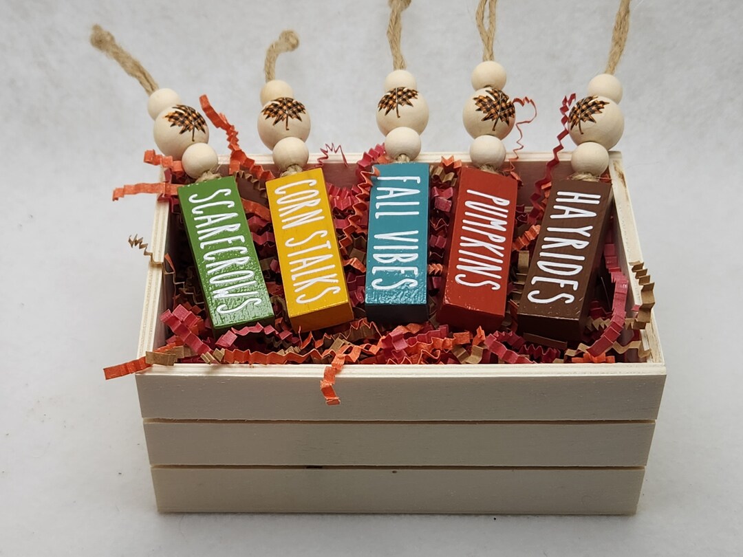 Fall Mini Ornaments, 5 Piece Set, Fall Word Ornaments, Small Ornaments ...