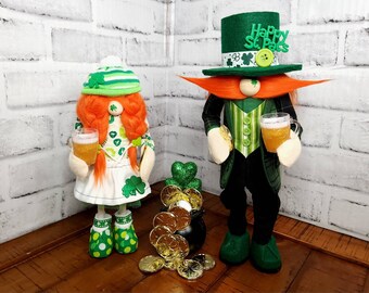 Saint Patrick's Day Gnomes, Leprechaun Gnomes, St Patty's Decor, Tiered Tray Decor, Leprechaun Decor, 3 Piece Set, Gift, Handmade,