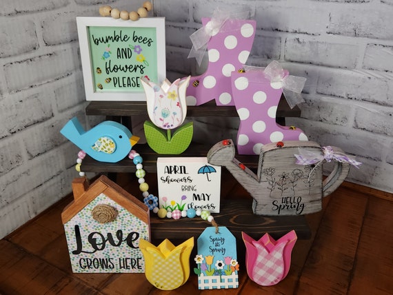 Spring Tiered Tray Set, Spring Decorative Tray, Spring Decor, Spring Farmhouse tier tray, Spring Farmhouse Decor, Spring Signs, Tulip Decor