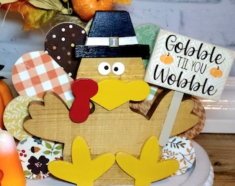 Decoración de pavo de granja, pavo de Acción de Gracias, pavo divertido, bandeja escalonada, centro de mesa, decoración de Acción de Gracias, estante de otoño