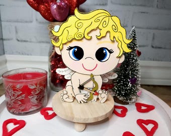 Bandeja escalonada de Cupido, Cupido de madera, Bandeja escalonada de San Valentín, Decoración de San Valentín, Decoración de Cupido, Soporte para estante, Exhibición de San Valentín