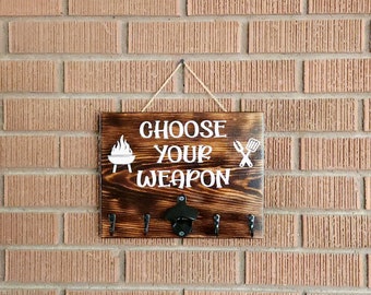 Grill Sign, BBQ Utensil Holder, Barbecue Tool Holder, Backyard Summer Decor, Gift for Dad, Father's Day