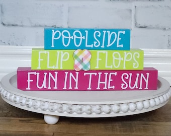 Summer Stacked Blocks, Flip Flop Decor, Pool Decor, Fun in the Sun, Summer Decor, Summer Tiered Tray, Summer Mantel, Summer Shelf Decor