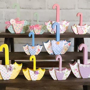 Spring Tiered Tray Decor, Umbrella Decor, Rain Decor, Wooden Umbrella, Spring Shelf Sitter, Tiered Tray Decor, 2 size, 5 colors Freestanding