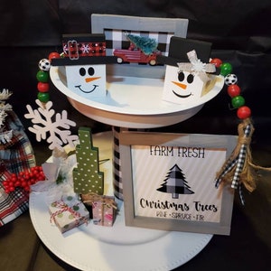 Christmas Tiered Tray set, Farmhouse Christmas, Christmas Tiered Tray Decor,  Christmas Decor, Tiered Tray  Decor, Handmade