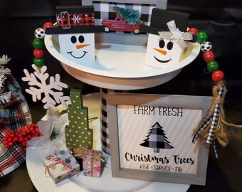 Christmas Tiered Tray set, Farmhouse Christmas, Christmas Tiered Tray Decor,  Christmas Decor, Tiered Tray  Decor, Handmade