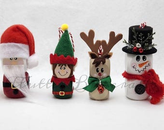 Adornos navideños de madera, dados de madera pintados a mano, Papá Noel, muñeco de nieve, elfo, Rodolfo, personajes navideños, regalo
