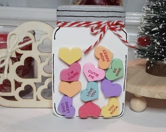 Tarro de corazones conversacionales, tarro de dulces para enamorados, bandeja escalonada para San Valentín, decoración de San Valentín, corazones conversacionales, regalo de San Valentín