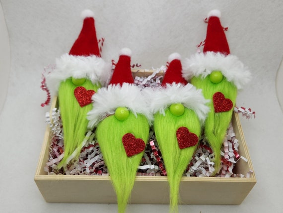 Grinch Ornaments, Grinch Gnome Ornaments, Christmas Ornaments,The Grinch Who Stole Christmas, Grinch, Gnome,Set of 4, Handmade,Gift Toppers