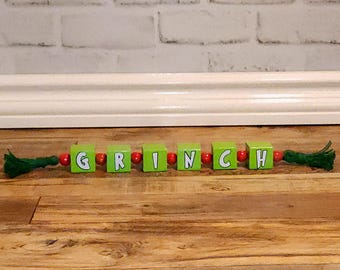 Guirnalda de bloques de madera del Grinch, decoración de Navidad, bloques del Grinch, bandeja escalonada, decoración de Navidad, regalo para los amantes del Grinch