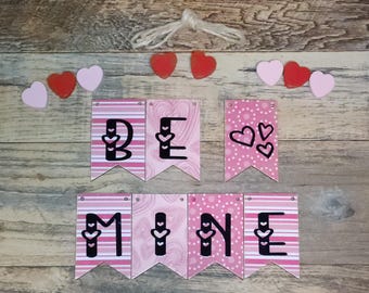Pancarta "Sé mío", pancarta de bandeja escalonada, guirnalda "Sé mío", guirnalda de San Valentín, decoración de San Valentín, decoración "Sé mío", decoración de corazón, kit sin ensamblar