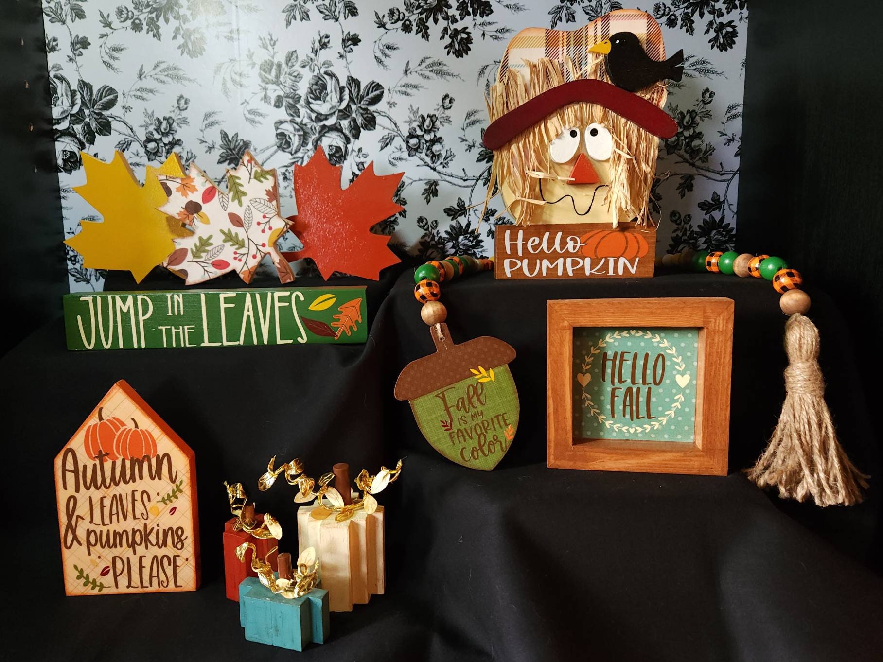 Fall Tiered Tray, Scarecrow Tiered Tray, Fall Decor, Scarecrow Decor, Leaves Decor, Pumpkin Decor, Tiered Tray Decor, Shelf Sitters, Gift
