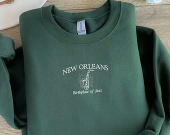 New Orleans Embroidered Crewneck Vintage Sweatshirt Clothes I need, Stuff Want New Orleans Birthplace of Jazz Embroidery Embroidered Sweater