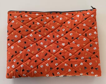 Handmade Quilted Laptop Sleeve, Halloween Print Padded Case