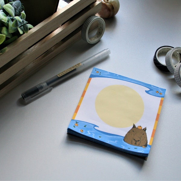 Handmade Capybara Notepad | Capybara Yuzu Hot Spring | To Do list | Organizer | Reminder notes | Peelable pages | 50 pages | 4 in x 4 in