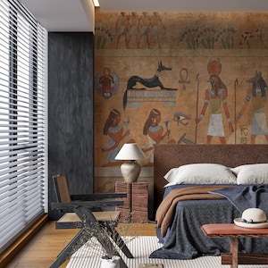 Historic Egypt Fresco Wallpaper, Othentic Design, Vintage Wallpaper, Ethnic Design, Peel and stick, Wall decal, custom Wall Mural, Removable