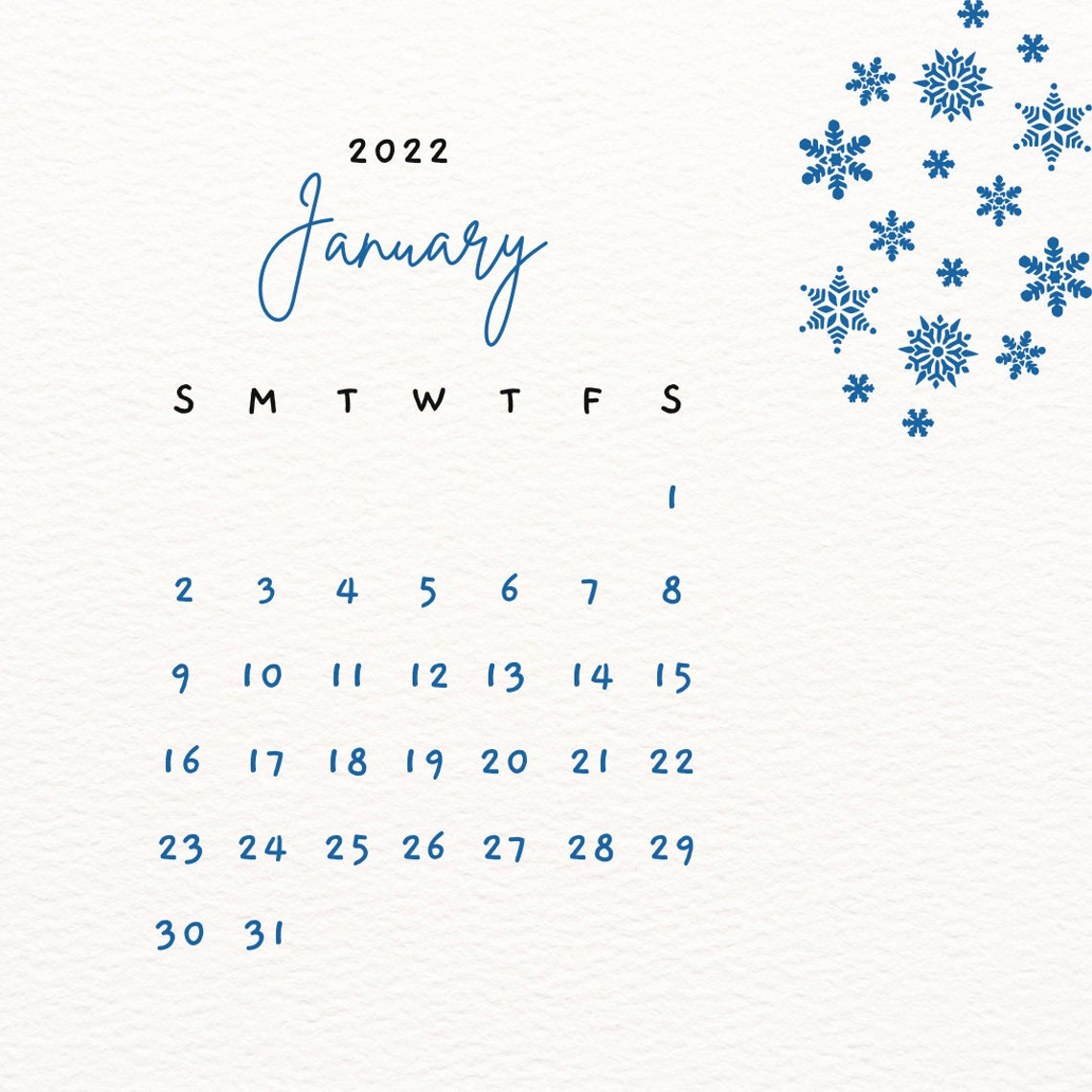 Printable January Calendar Month - Etsy