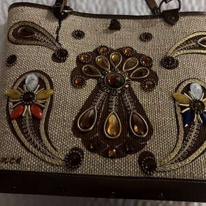 Vintage Enid Collins of Texas Canvas Tote Bag Purse &quot;Elegance&quot; Jeweled