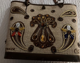 Vintage Enid Collins of Texas Woven Leather Roadrunner Tote