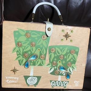 Rare Vintage Enid Collins of Texas Wooden Box Bag Money Trees 1966