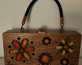 Vintage Enid Collins of Texas Wooden Box Bag Les Fleurs 1967