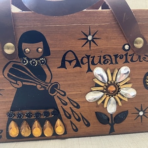 Vintage Enid Collins of Texas Aquarius Zodiac Original Wooden Box Bag Jeweled 1969