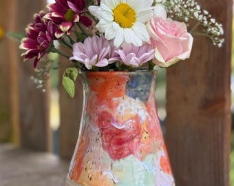 Handgemachte Keramikvase in kräftigen bunten Farben, Unikat aus Keramik, Vase Steinzeug