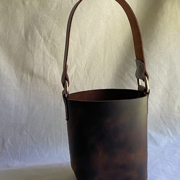 Mini Maggie | Handmade Rustic Leather Bucket Bag Dark Brown