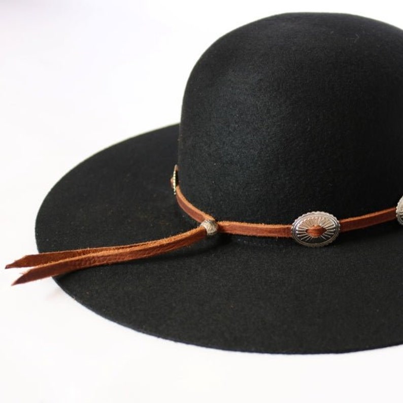 Western Brown Leather Hat Band With Conchos the Outback Etsy
