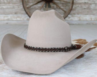 Genuine Horsehair 5 Strand Braided Hat Band with Single Tassel - Overo