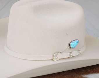 Turquoise Hat Pin, Silver Hat Pin for Cowboy Hat, Western Hat Accessory, Beaded Concho Hat Pin, Hat Stick Pin