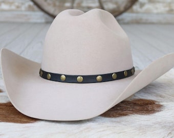Black Studded Goat Leather Hat Band