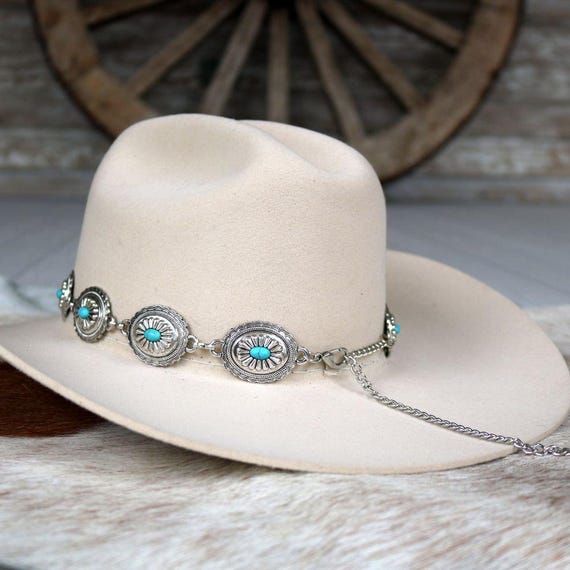 New Straw Cowboy Hat with Turquoise Concho and Embroidered Band Straw Cowboy Hat with Turquoise Embroidered Band - Milani  main image 3
