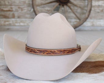 Tooled Leather Hat Band Brown Floral Cowboy Hat Band Buckle Adjustable Western Hat Band Genuine Leather