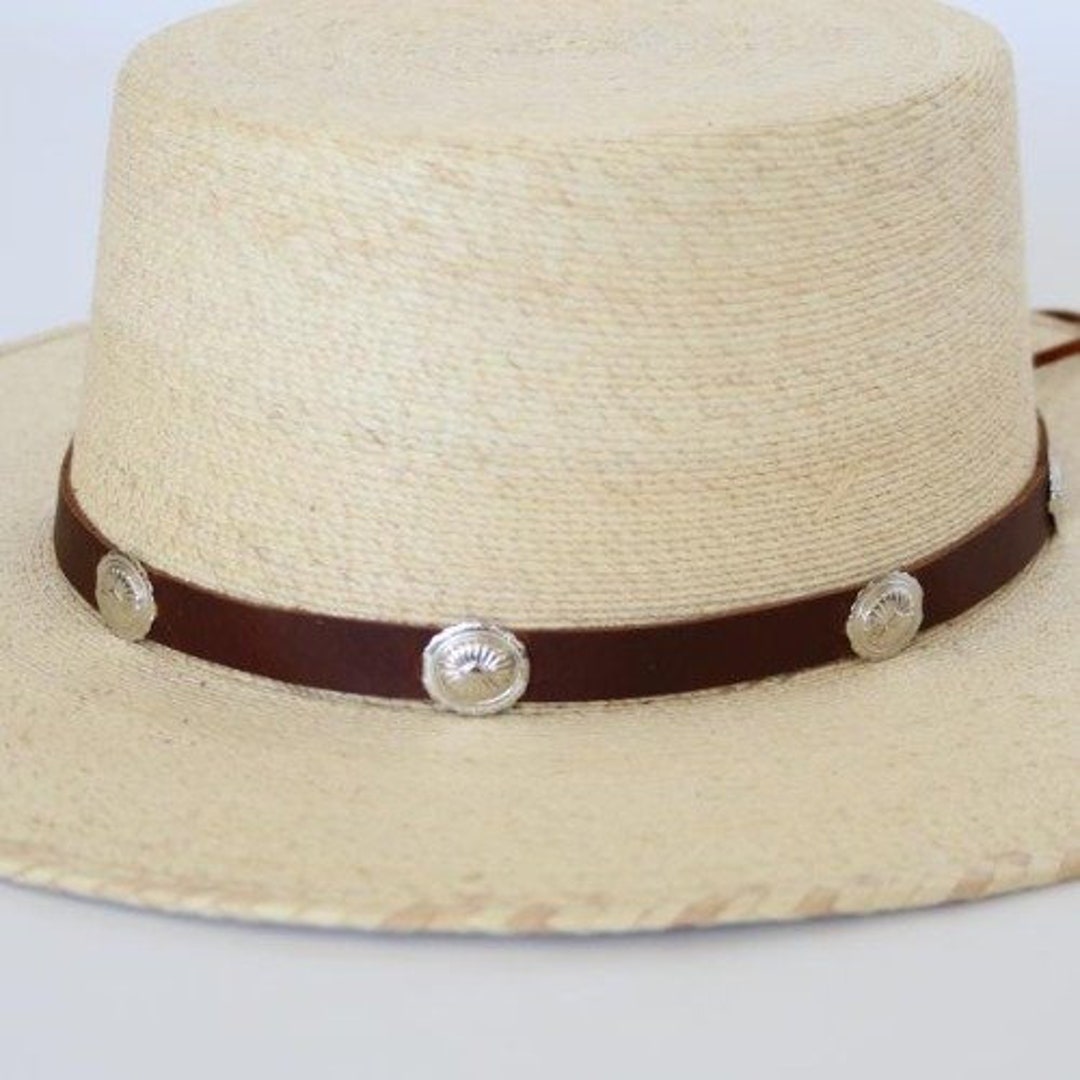 Brown Leather Hat Band With Silver Conchos the Alonzo Etsy