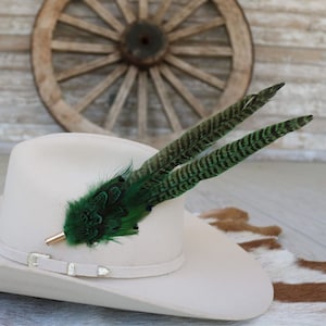 Western Feather Hat Pin Green