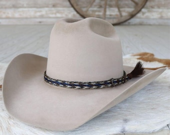 Genuine Horsehair 6 Strand Braided Hat Band with Single Tassel - Cobalt
